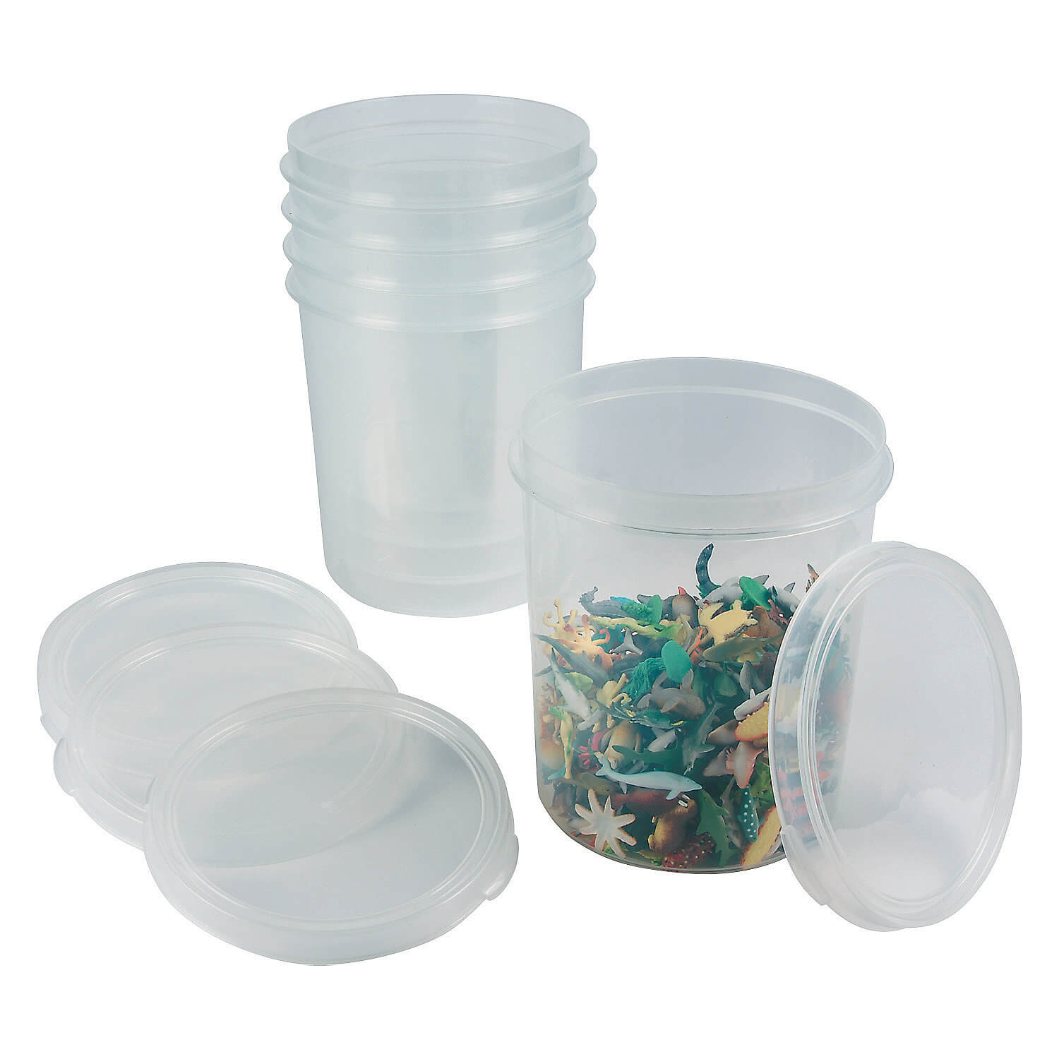 W13673673 Clear Round Containers With Lids - 6 Pc.