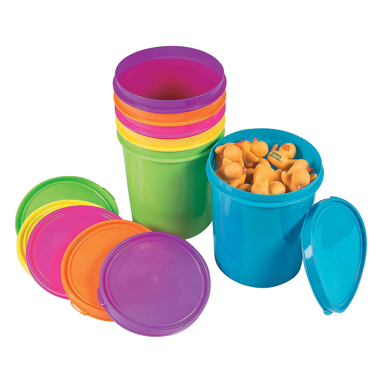 W13685666 Neon Round Containers With Lids - 6 Pc.