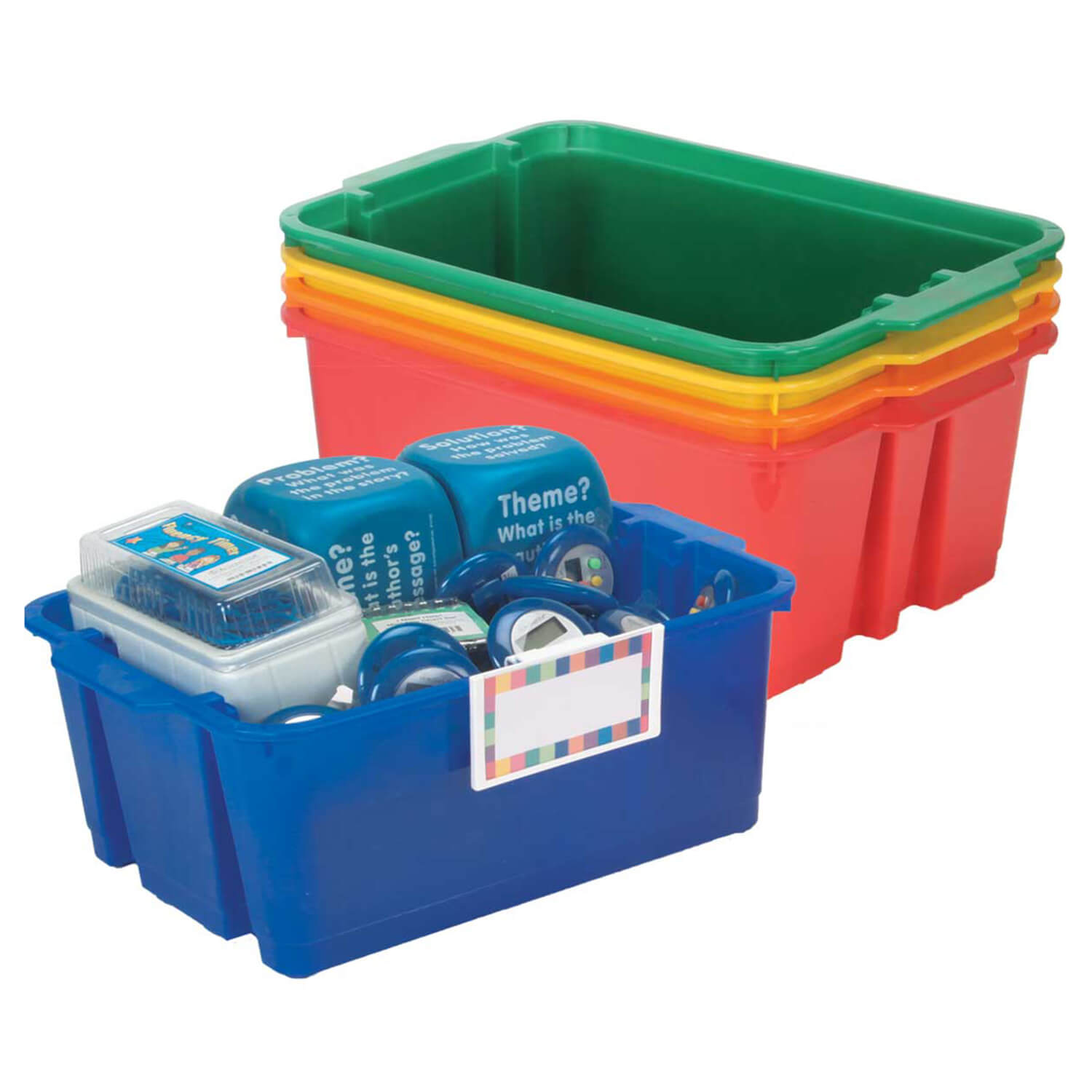 W162119625 Primary Classroom Stacking Bins With Universal Label Holders - 5 Pc.