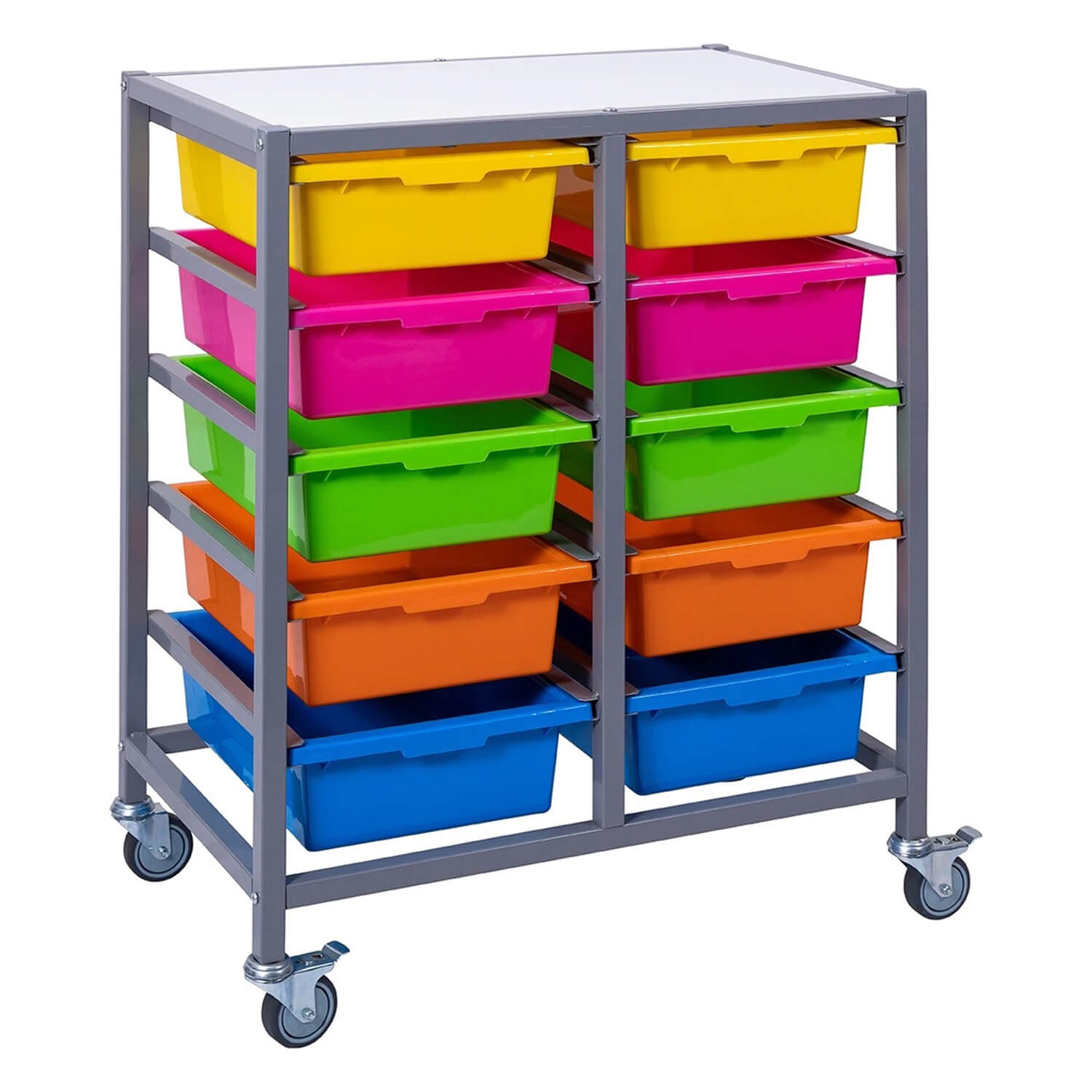 DOUBLE TOTE TRAY TROLLEY MIXED COLOUR SET 3